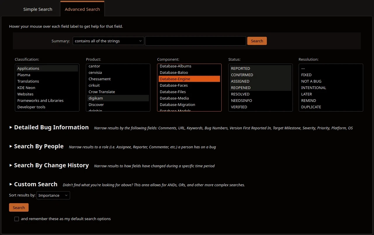 digiKam Bug Tracking Search Engine
