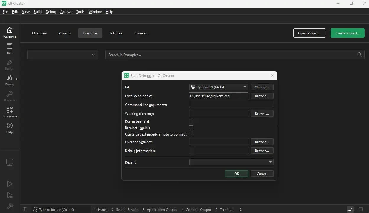 Qt Creator Debugging digiKam