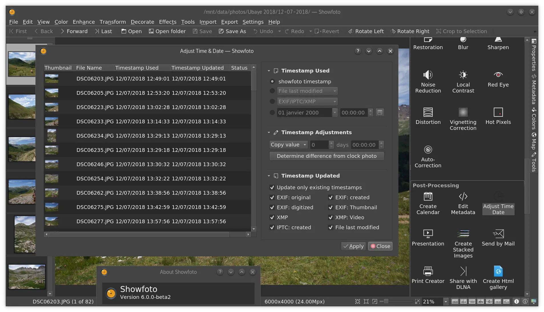 Showfoto running Time Adjust tool