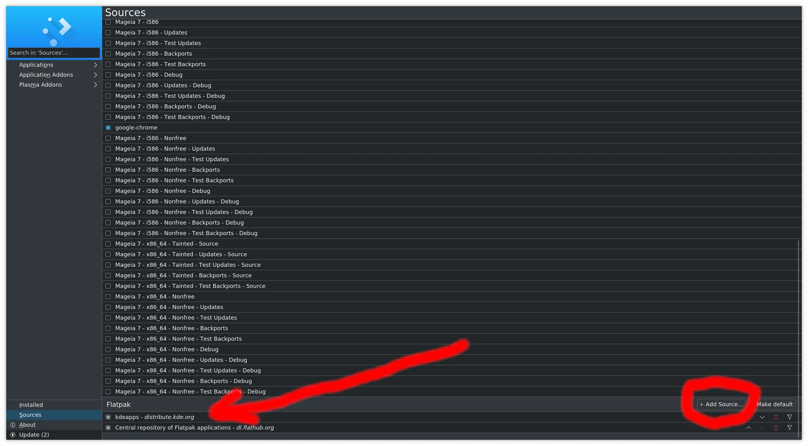 Settings Kdeapps testings source repository in Plasma Discover Application