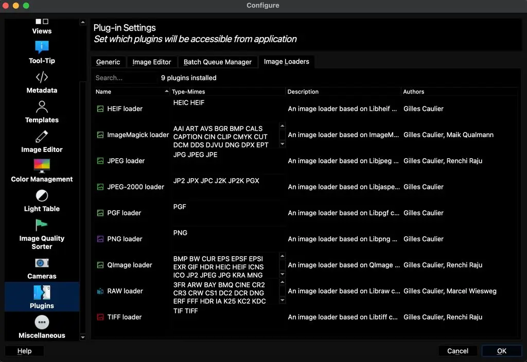 digikam 7.2.0 Setup Image Loader Plugins dialog Page