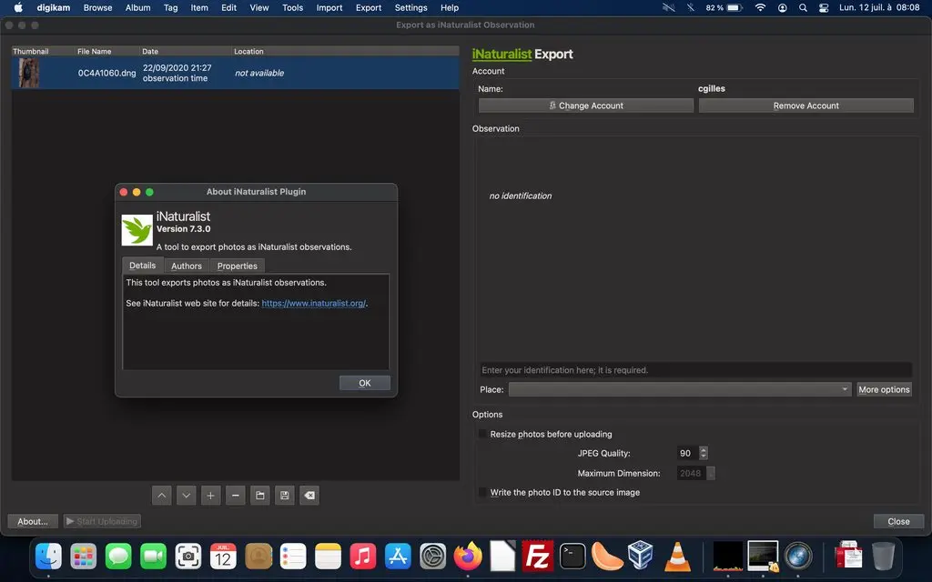 digiKam 7.3.0 Running iNaturalist Tool