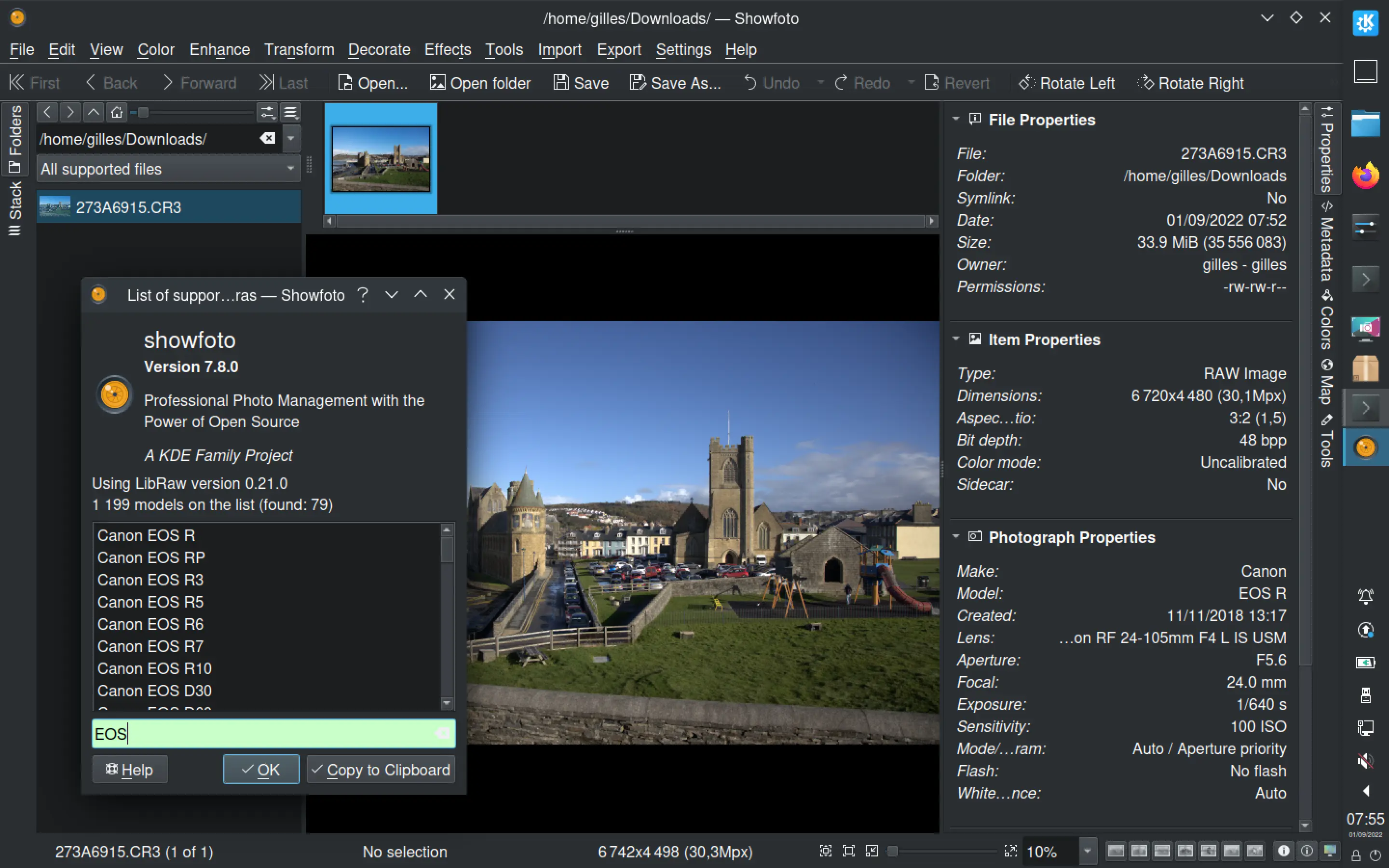 digiKam 7.8.0 Editing a Canon EOS-R RAW file