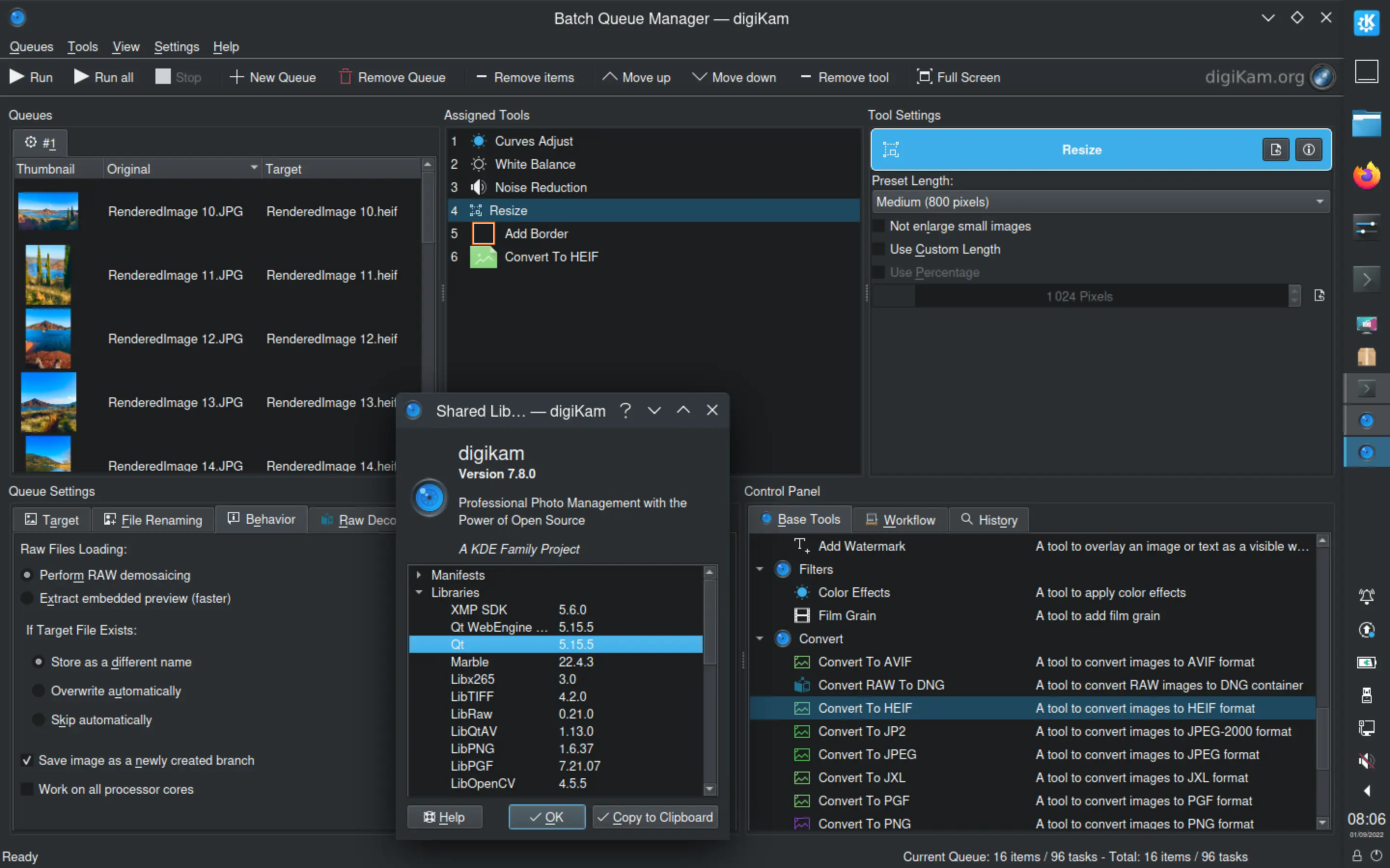 digiKam 7.8.0 AppImage Running Batch Queue Manager Under Linux With Qt 5.15 LTS