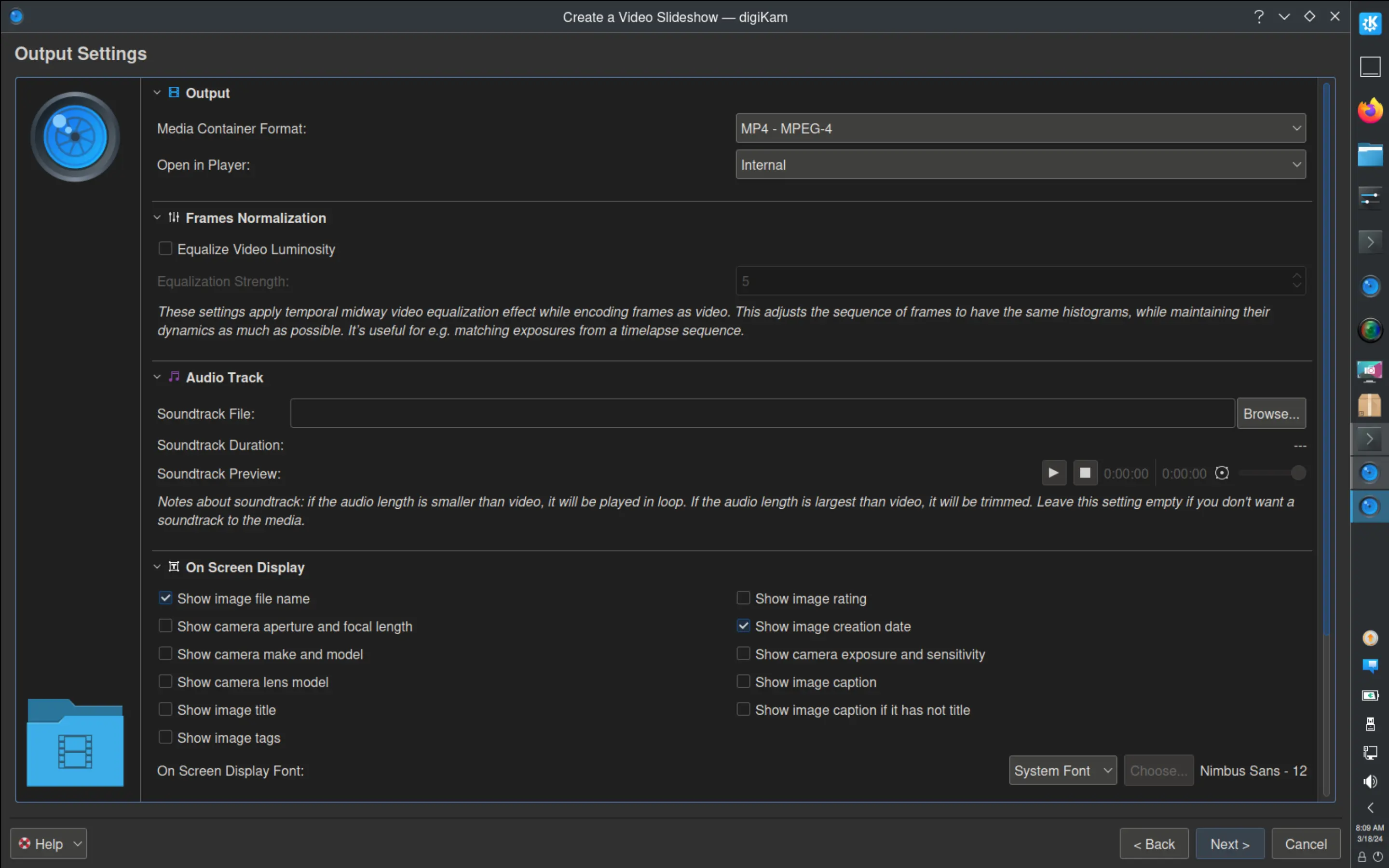 digiKam 8.3.0 Video SlideShow Time-Lapse Settings