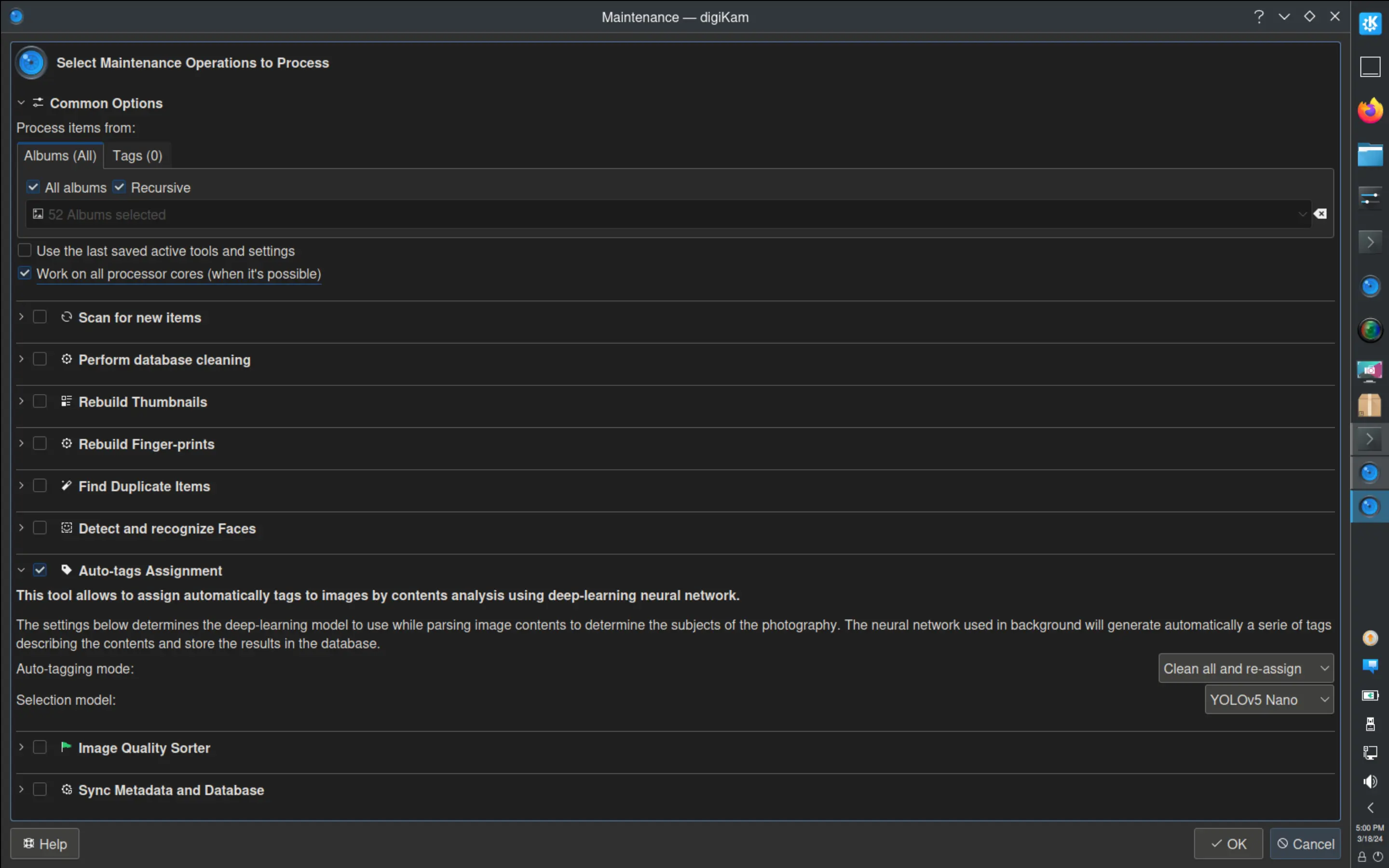 digiKam 8.3.0 Maintenance Tool to Perform Auto-Tagging