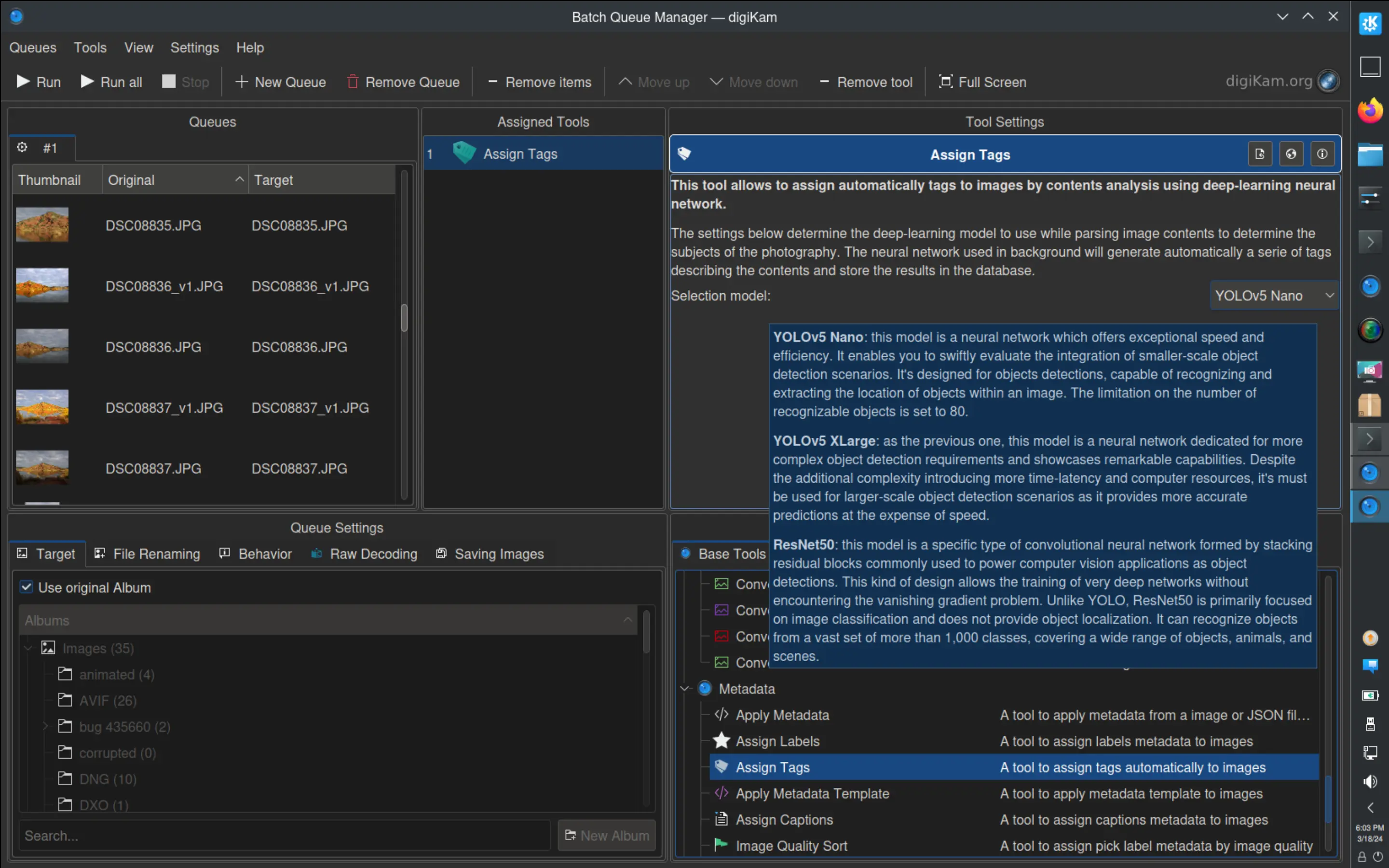 digiKam 8.3.0 Batch Queue Manager Tool to Perform Auto-Tagging
