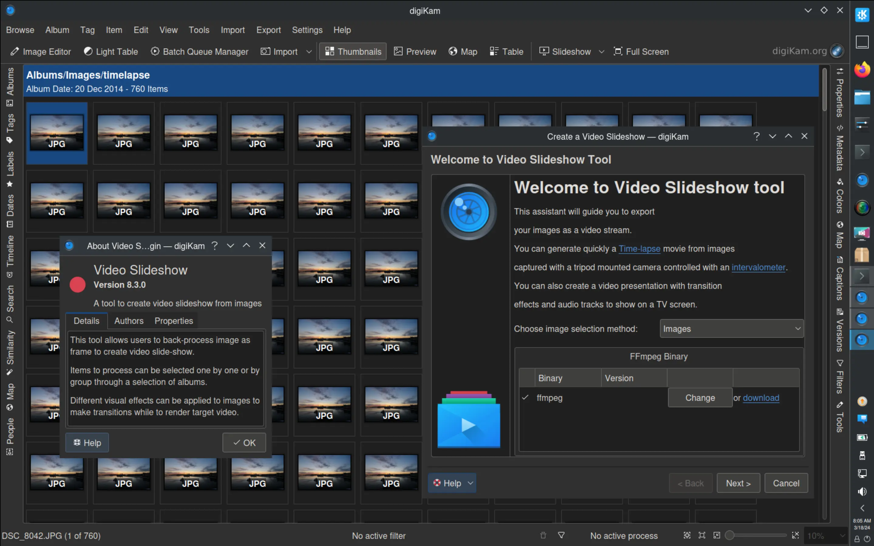 digiKam 8.3.0 Video SlideShow Tool Preparing to Encode Time-Lapse