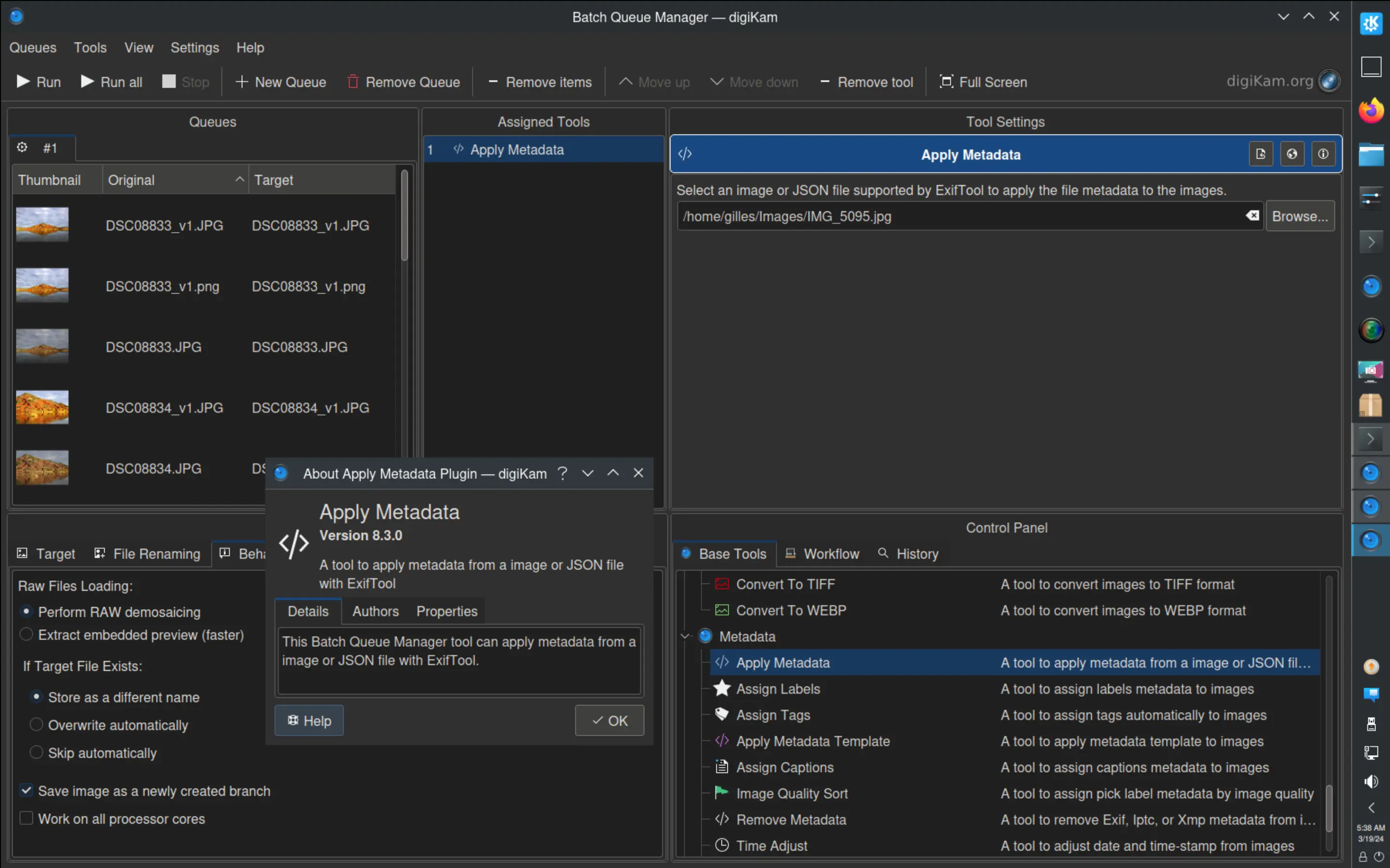 digiKam 8.3.0 Batch Queue Manager Tool to Apply Metadata
