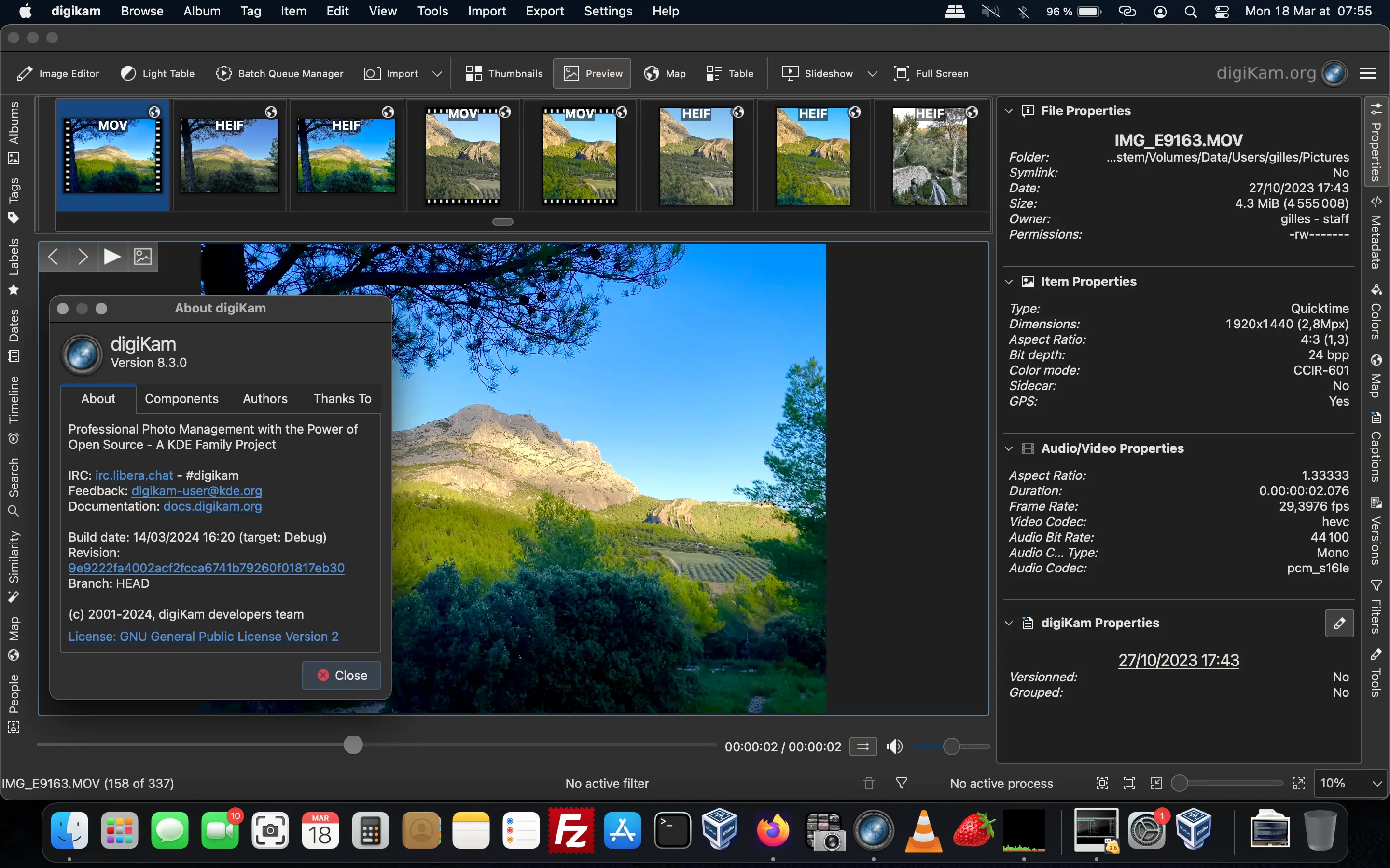 digiKam 8.3.0 Under macOS Playing MOV video