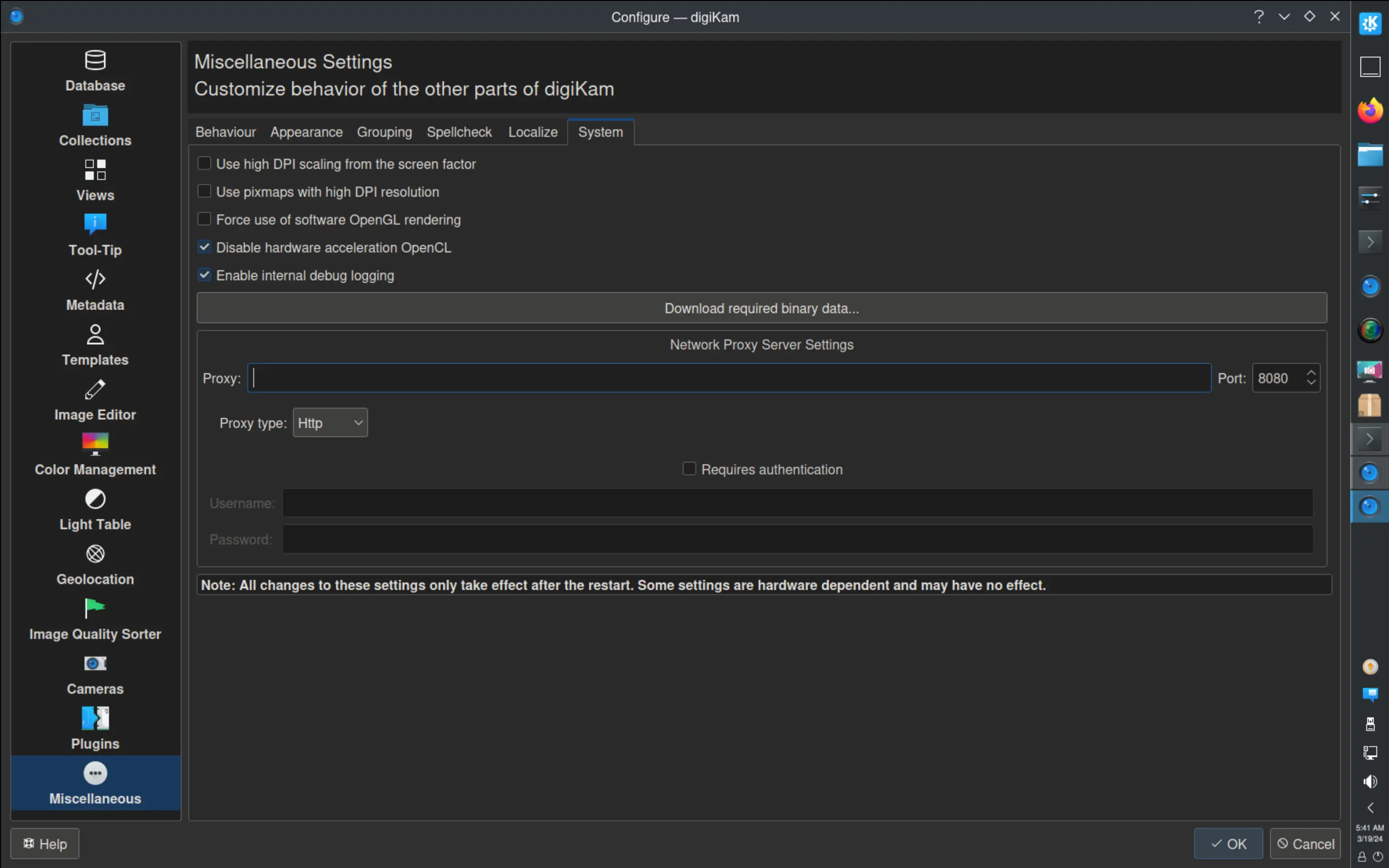 digiKam 8.3.0 Setup Network Proxy