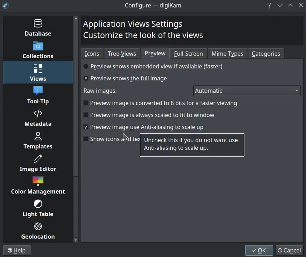 The new digiKam 8.5.0 option to not blur pixels at high zoom level