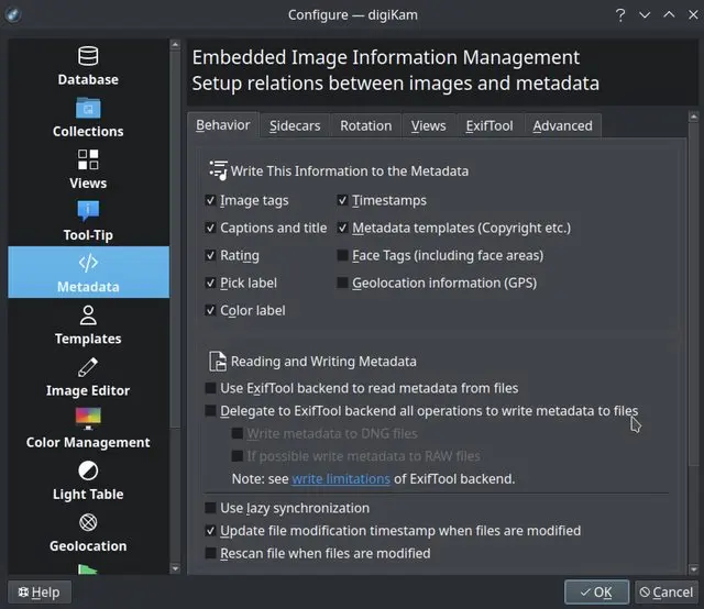 digiKam 8.5.0 Metadata Setup Page
