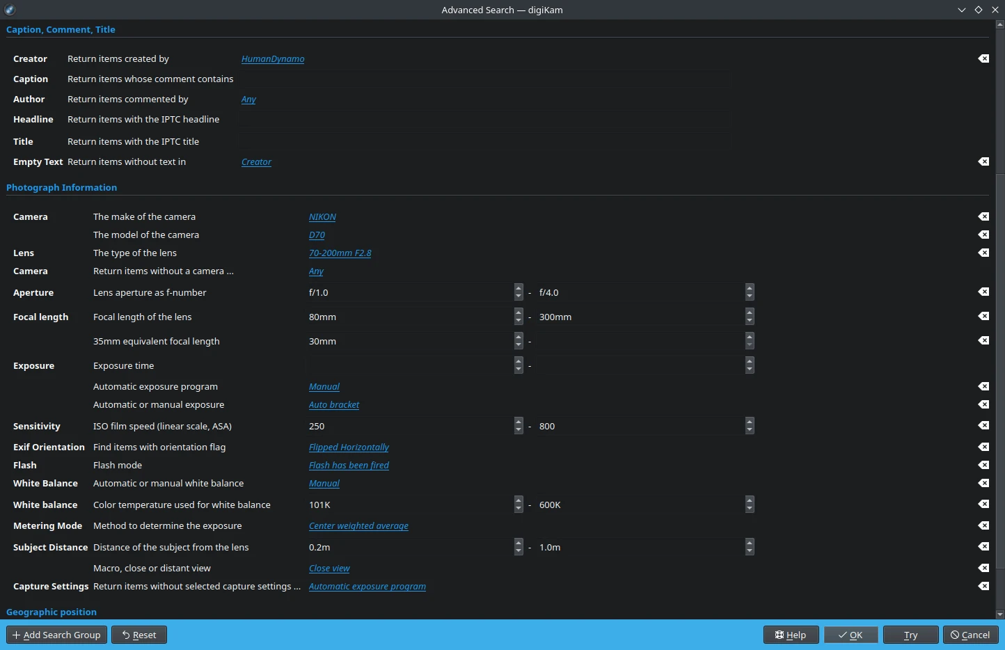 digiKam 9.0.0 Advanced Search Options