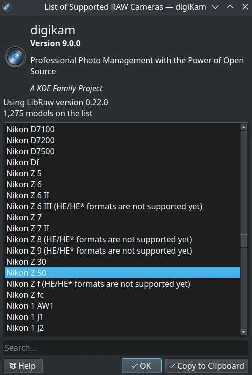 digiKam 9.0.0 Libraw Information Dialog