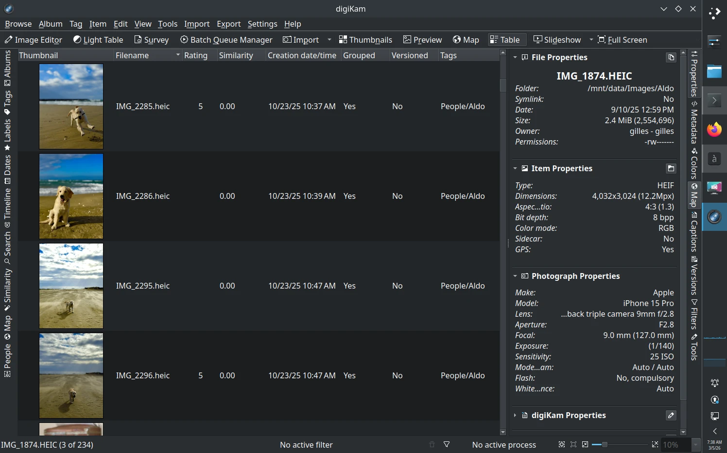 digiKam 9.0.0 Table View Columns