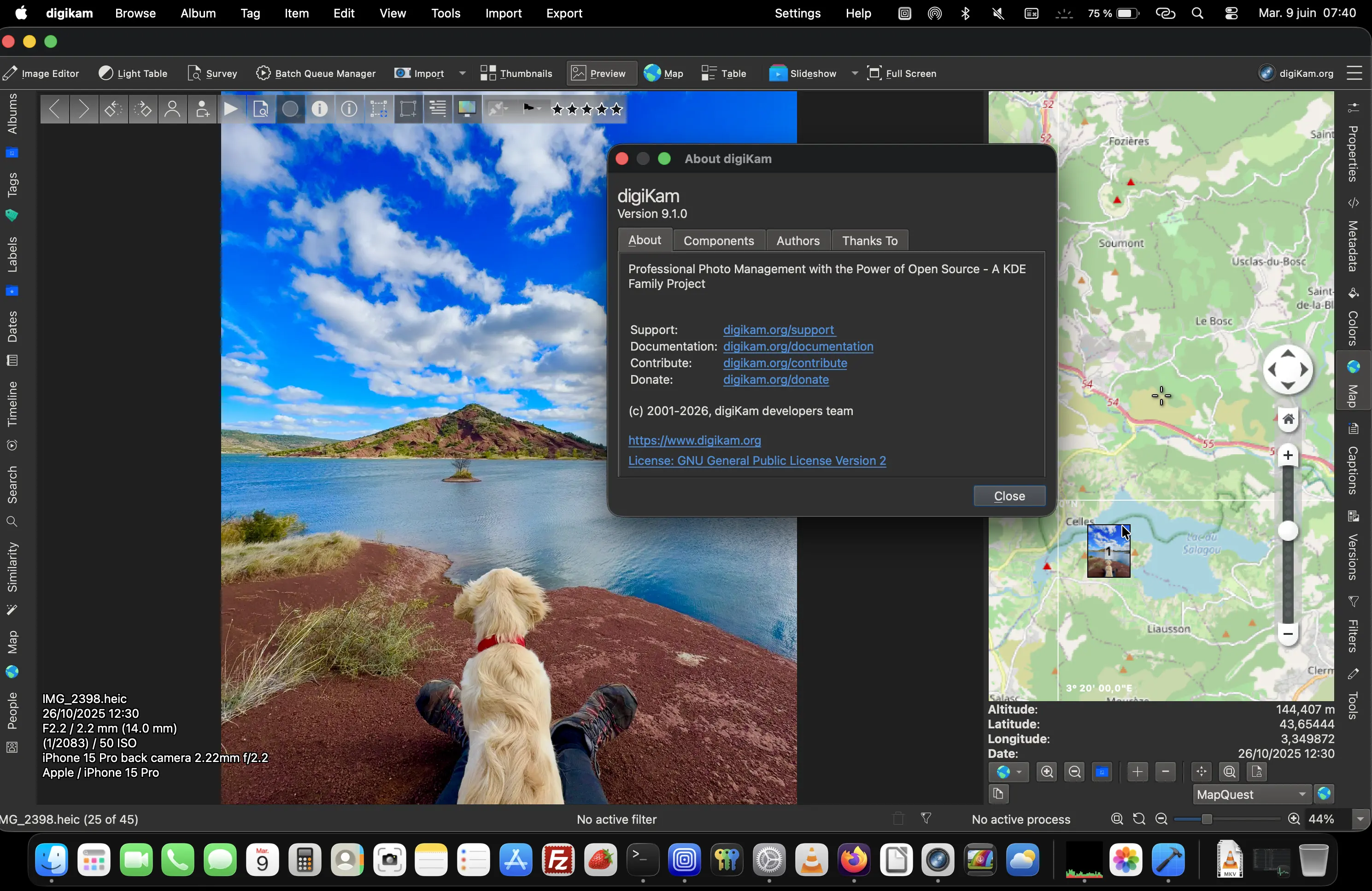digiKam 9.1.0 Preview Canvas Displaying an HEIF Photo Taken With Apple 15 Pro
